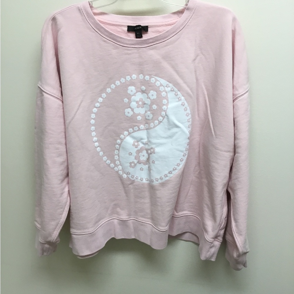 J Crew University Terry Pink Sweatshirt with Paisley Graphic Print, Sz XL